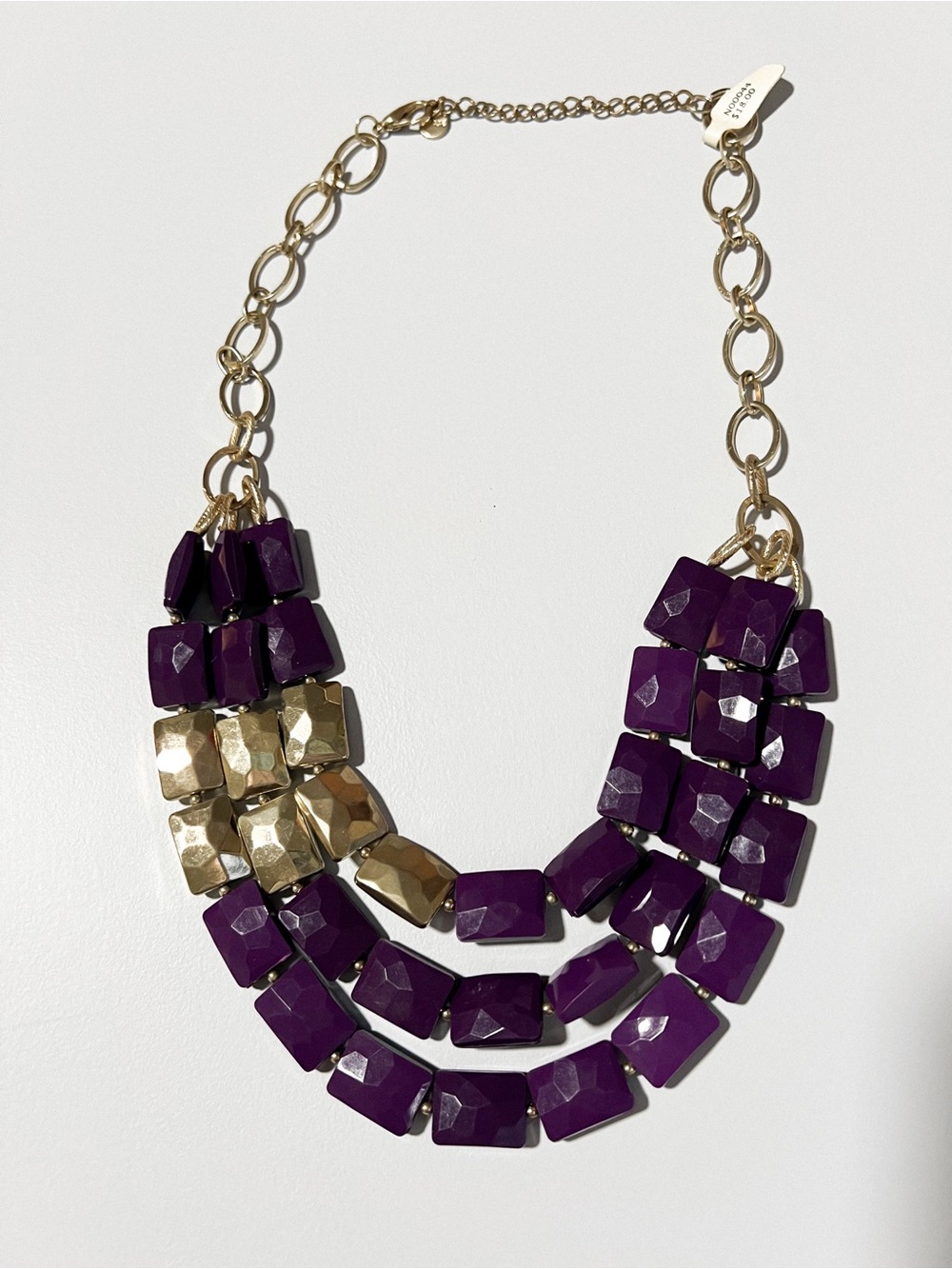 Purple Gold Tone Multi Row Statement Necklace